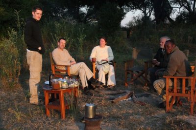 early morning coffee: Josh, Chris, Lisa, John, Patrick