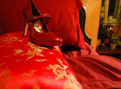 Red Shoe In Bed