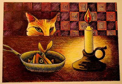 Fish By Candle Light, Colored Pencil