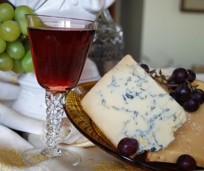 Glass Of Port And Cheese Tray