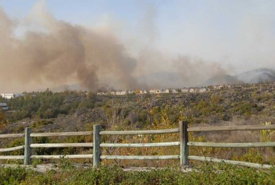 View From Glenn Ranch Rd of fire behind Foothill Ranch