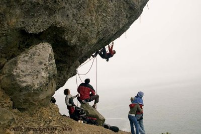 Clipping the third bolt.