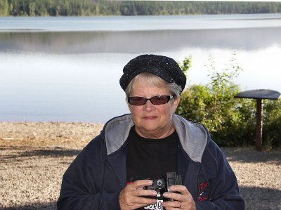 Phyllis at a lake in GlacierTW.JPG