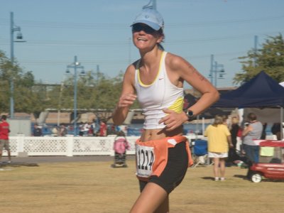 The thought of green bananas at the finish line makes her laugh