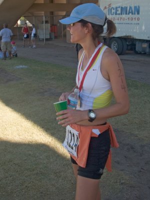 Kim takes a breather after the race
