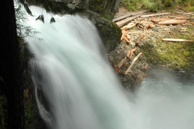 Falls with Lit Log