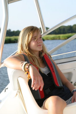 Jenna relaxing on her way to the fishing grounds