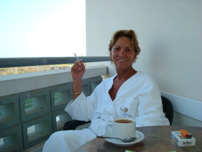 Relaxin on hotel balcony
