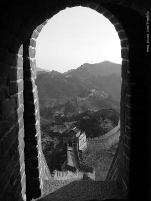 Great Wall - tower gate-bw