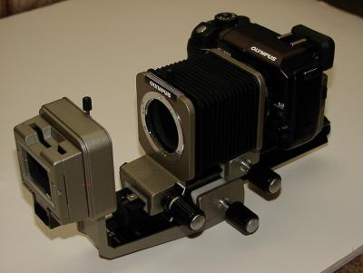 Olympus E-300 with OM bellows and Slide Copier