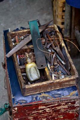 Shoerepairman tools. Jishou City, Hunan Province, China