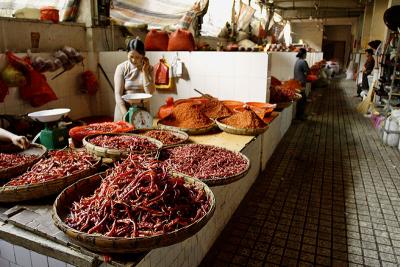 Red pepper row. Inside market 3rd floor. Jishou City, China