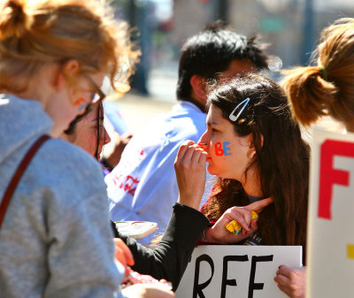 Face painting before the march on the second day.