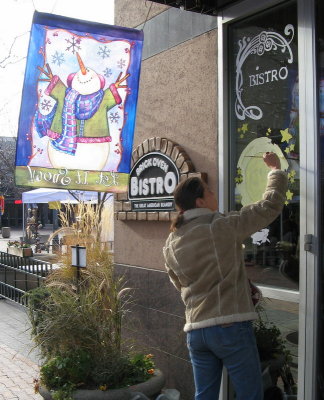 Painting the Windows at the Bistro