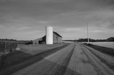 barn and silo B/W