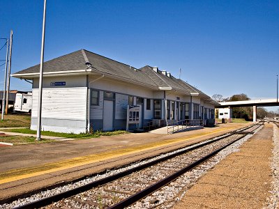 A trackside view of the McComb MS Train Depot