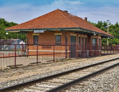 A trackside view of this depot