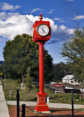 The town clock outside the railroad yard.