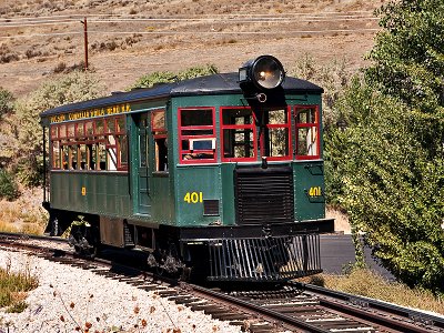 This self propelled  rail car belongs to a museum in Nevada and gives rides on a track around the museum grounds.