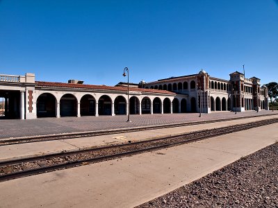 A Trackside view of both the Harvey House and Barstow Train station