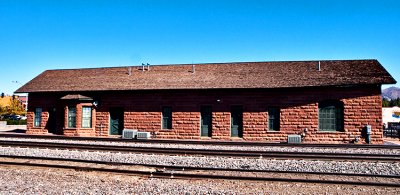 The original Flagstaff train depot, circa 1900.