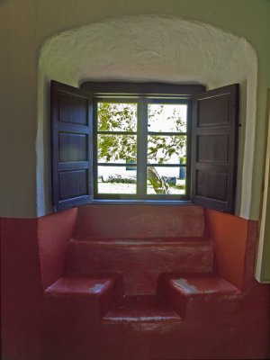 Window seat detail in one of the mission office buildings