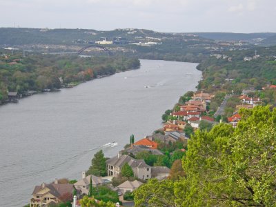 The Colorado river and loop 360 bridge from Mount Bonnell, Austin, TX