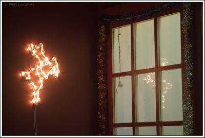 Reindeer leaping through glass...