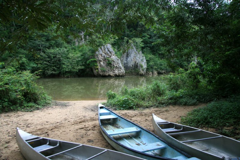 We used the canoes to paddle the river