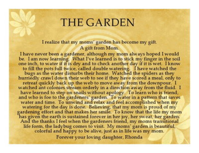 Written by Rhonda for her mother, Joan
