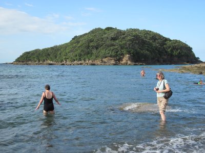 Helen and Eliane trying the water at Goat Island