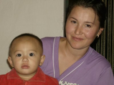 Hostess at Shymkent and child