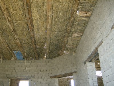 Straw lined roof of new house