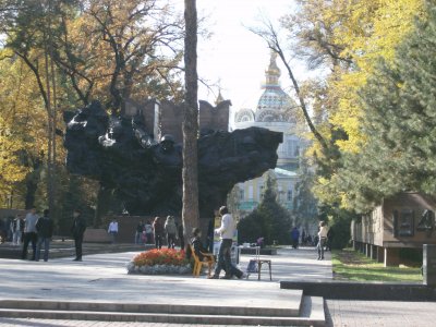 War memorial and Zenkhov Cathedral, Panfilov Park