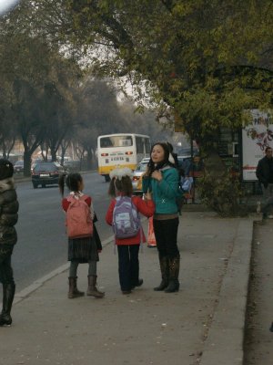 School children waiting for the bus