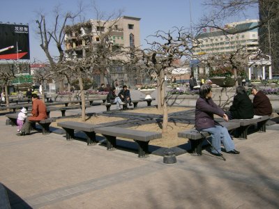 The pedestrianised area of Wanfujing is a meeting place for older people.