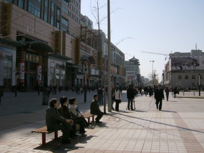 The pedestrianised area of Wanfujing is a meeting place for older people.