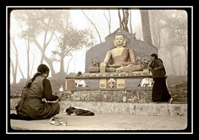 tibetaines au pied du buddha de swayanbu