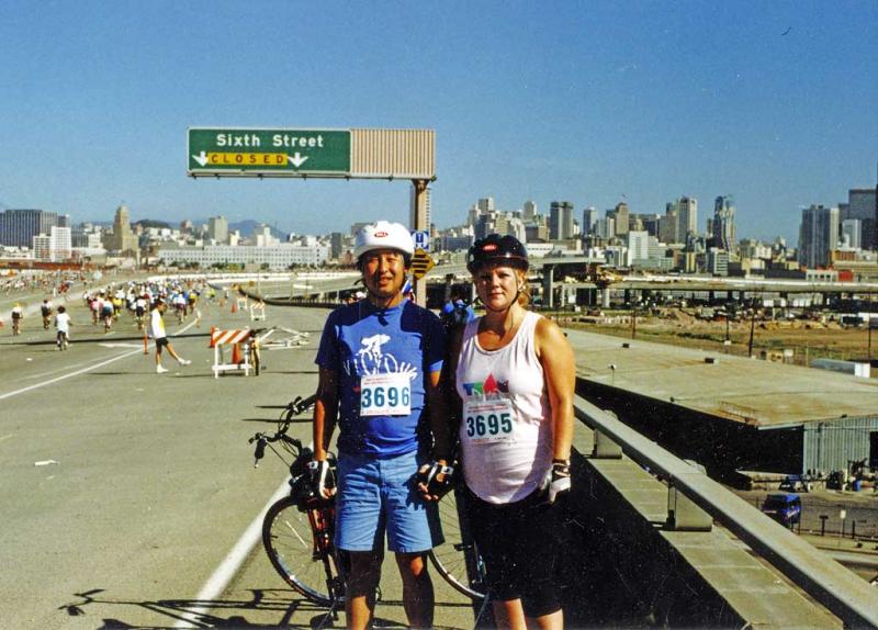 Elliot and Gail on a bike ride in San Francisco  Unknown date