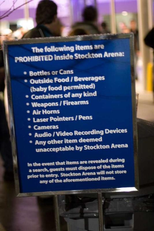Cameras are prohibited in the Stockton Arena