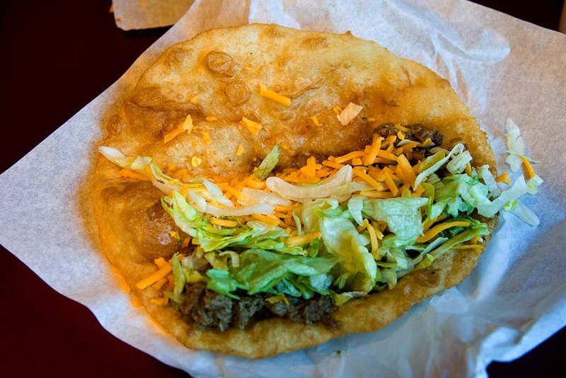 Green Chili Meat Indian Fry Bread Taco
