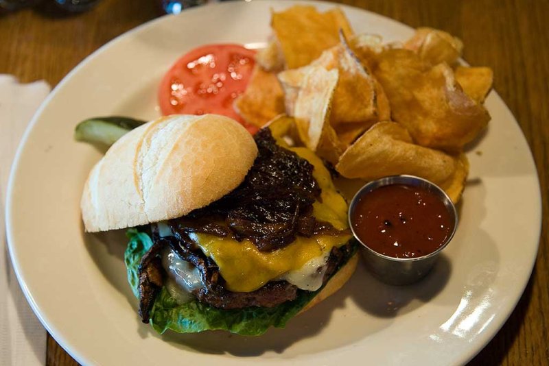 The House Burger at Rock Bottom Restaurant & Brewery