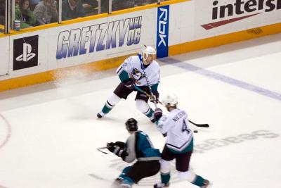 Jeff Friesen, Marcel Goc and Rob Niedermayer