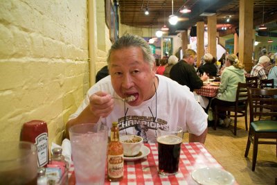 Enjoying my Gumbo at Mulates