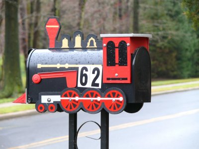 red train mailbox