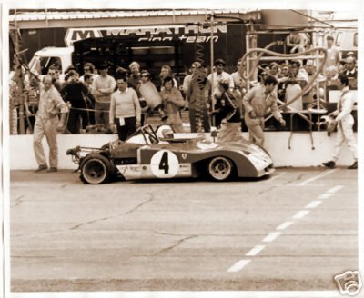 Regazzoni brings battered Ferrari 312PB after his off - He and Redman went on to finish 4th - 24Hrs Daytona 1972.jpg