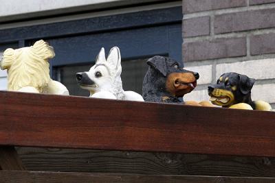 Fake doggies on a fence