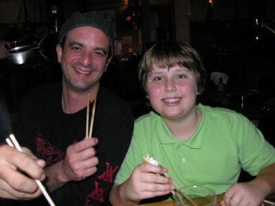 By the end of the trip, Brendon was proficient with chopsticks!  But our friends kept making him cheater sticks....