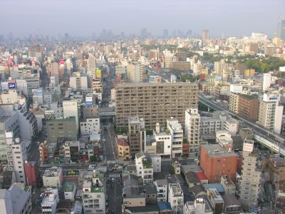 Looking out over Osaka, stretching for miles.