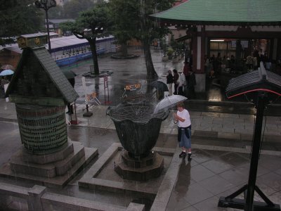 Brendon made use of his umbrella under this downpour.